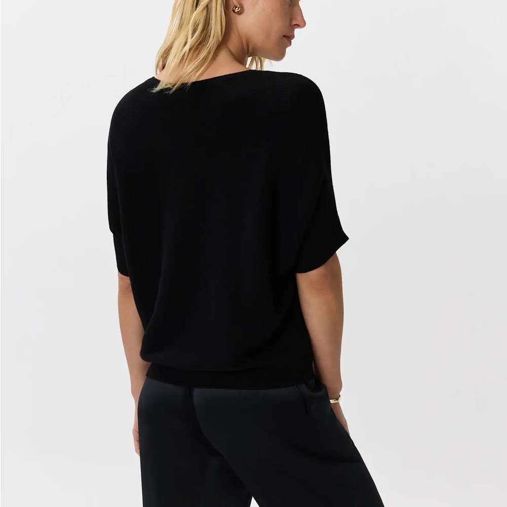 Quince Black Lightweight Cotton Cashmere Link-Stitch Dolman Sweater - Picture 2 of 10